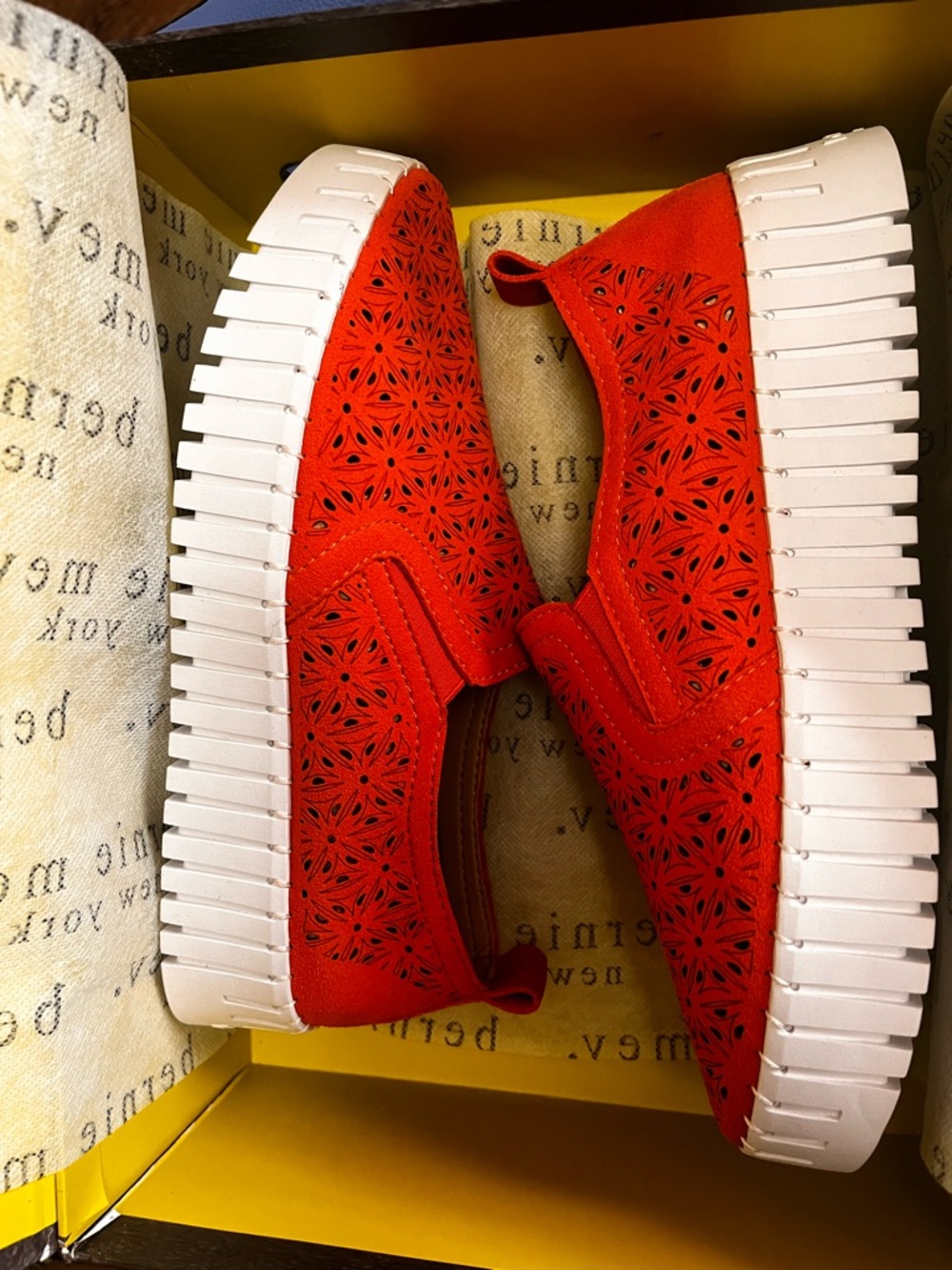 bernie mev. Orange Perforated Slip-On Platform Sneakers